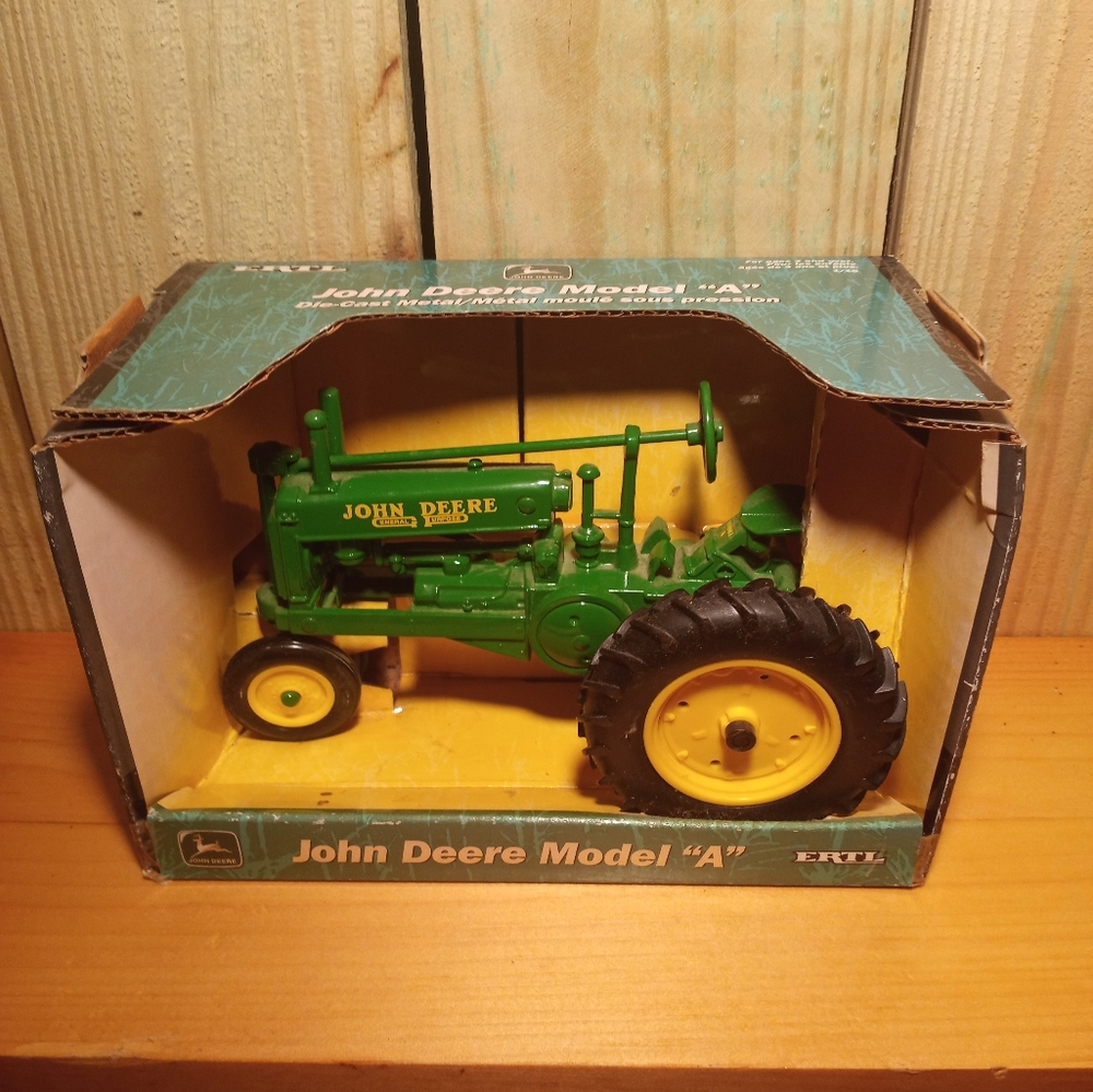 Vintage ERTL John Deere Model A Toy Tractor - Classic Green and Yellow